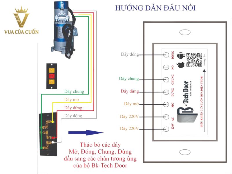 Cách đấu công tắc bộ điều khiển cửa cuốn qua điện thoại Vua Cửa Cuốn