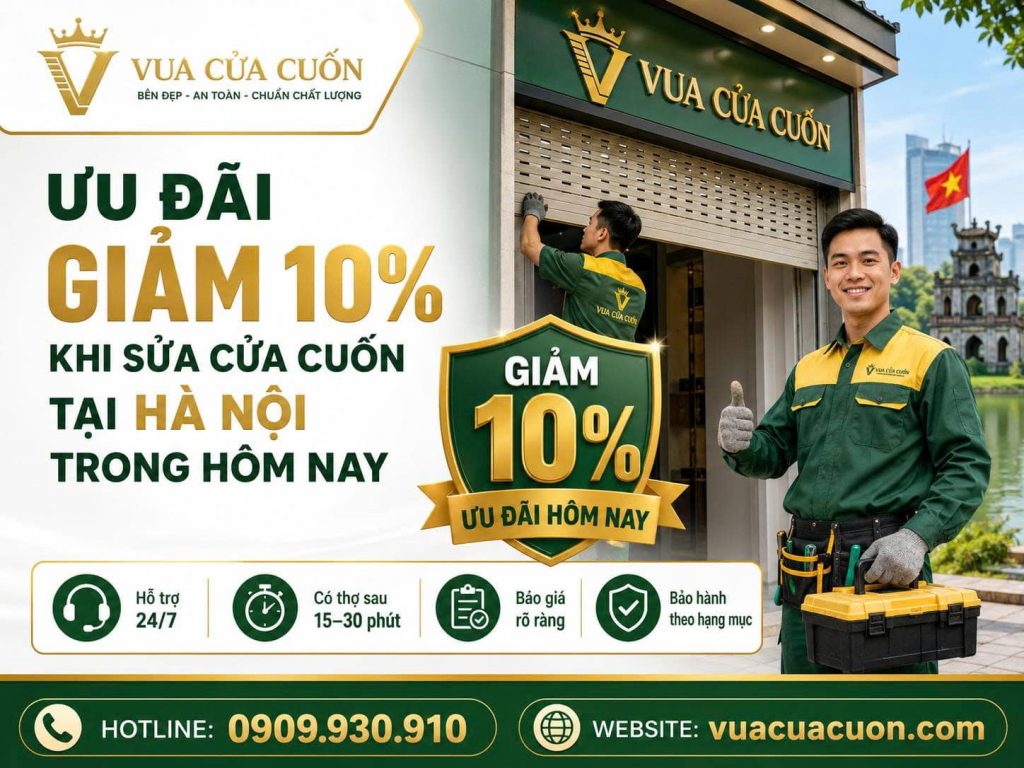 Sửa Cửa Cuốn Tại Thạch Thất 24/7 – Có Thợ Sau 15–30 Phút 18 Giảm 10% Chi Phí Sửa Cửa Cuốn Tại Thạch Thất
