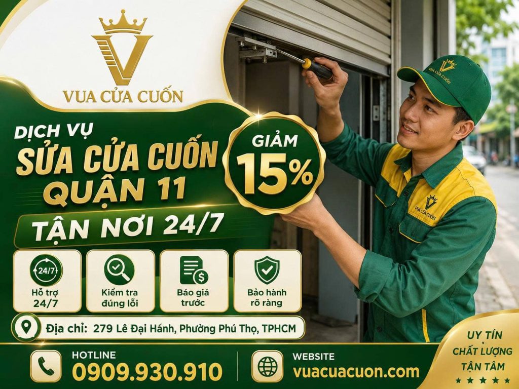 Dịch Vụ Sửa Cửa Cuốn Quận 11 Tận Nơi 24/7 - Gọi Ngay Vua Cửa Cuốn 13 Sửa Cửa Cuốn Quận 11 – Có Thợ Sau 15–30 Phút