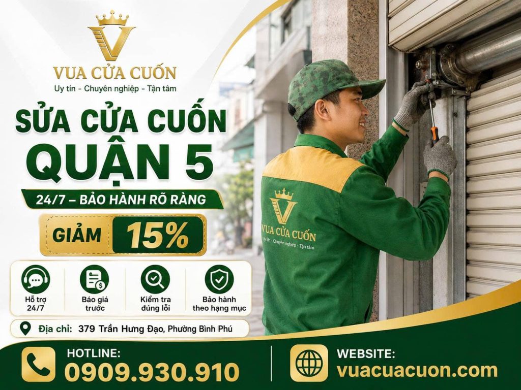 Thợ Sửa Cửa Cuốn Quận 5 Hỗ Trợ 24/7 – Xử Lý Cửa Kẹt, Lỗi Motor, Remote Và Bộ Lưu Điện 12 Sửa Cửa Cuốn Quận 5 Hỗ Trợ Tận Nơi 24/7 – Gọi Vua Cửa Cuốn