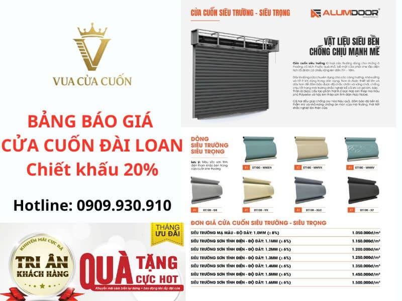 Báo giá cửa cuốn Đài Loan - siêu trường bảng giá chưa bao gồm chiết khấu 