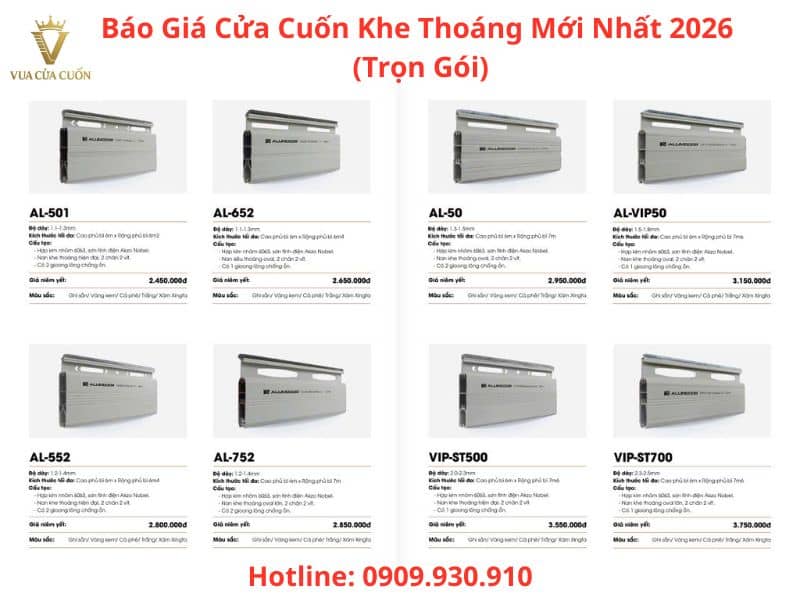 Bảng Báo Giá Cửa Cuốn Khe Thoáng Mới Nhất 2026 ✅ Giải Pháp An Ninh Hiện Đại 21 Báo Giá Cửa Cuốn Khe Thoáng 2026 - Chỉ Từ 1.1Tr/m2 | Vua Cửa Cuốn