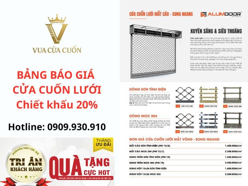 Báo giá cửa cuốn lưới mắc võng- song ngang mới nhất 2025 Vua Cửa Cuốn 
