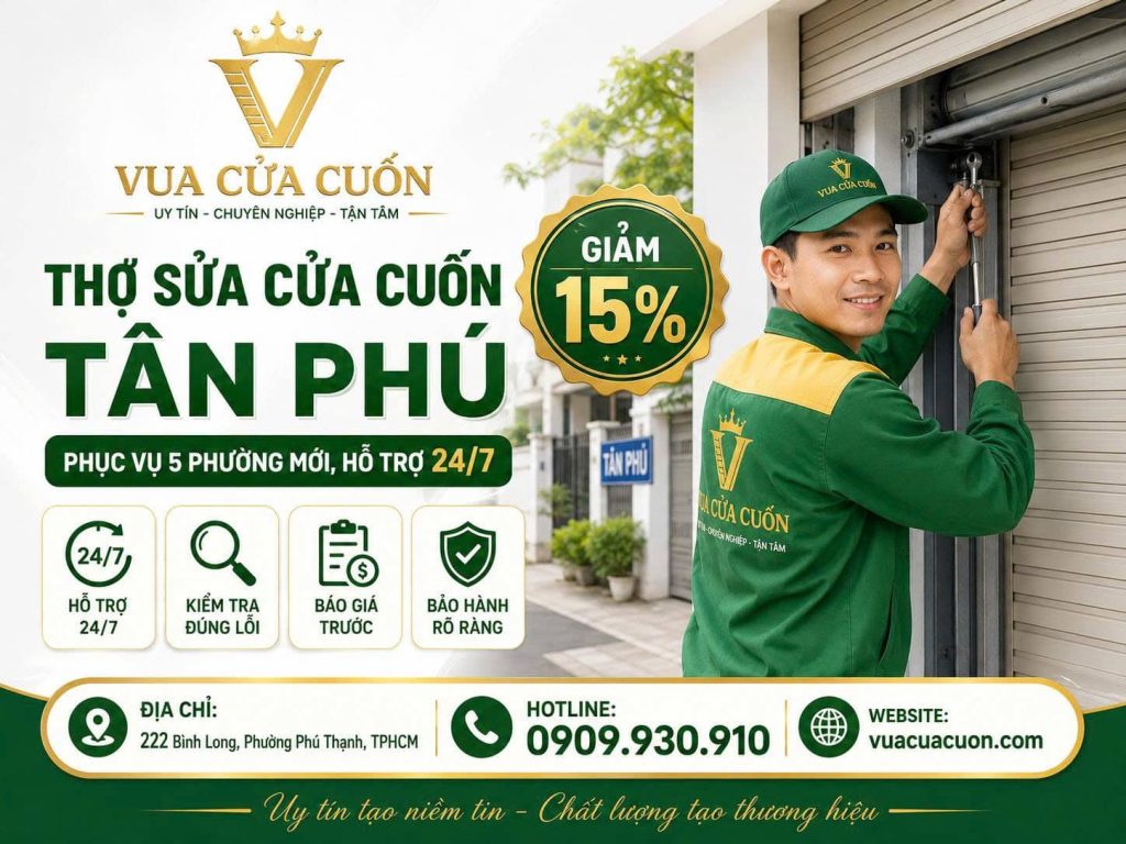 Sửa Cửa Cuốn Tân Phú 24/7 – Báo Giá, Bảo Hành Rõ Ràng 12 Sửa Cửa Cuốn Tân Phú 24/7 – Có Thợ Sau 15–30 Phút - Gọi 0909 930 910