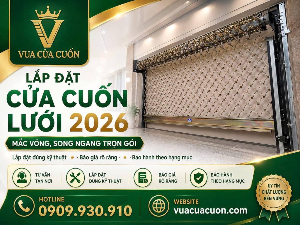 Báo Giá Cửa Cuốn Lưới Mắc Võng, Song Ngang 2026 – Chi Tiết Từ 800.000đ/m² 14 Báo Giá Lắp Đặt Cửa Cuốn Lưới 2026 – Vua Cửa Cuốn Tư Vấn Theo Công Trình