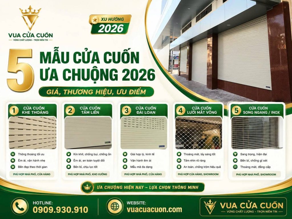 Top 5 Mẫu Cửa Cuốn Ưa Chuộng 2026 – Đánh Giá Thực Tế Từ Vua Cửa Cuốn 13 5 Mẫu Cửa Cuốn Ưa Chuộng 2026 – Giá, Thương Hiệu, Ưu Điểm