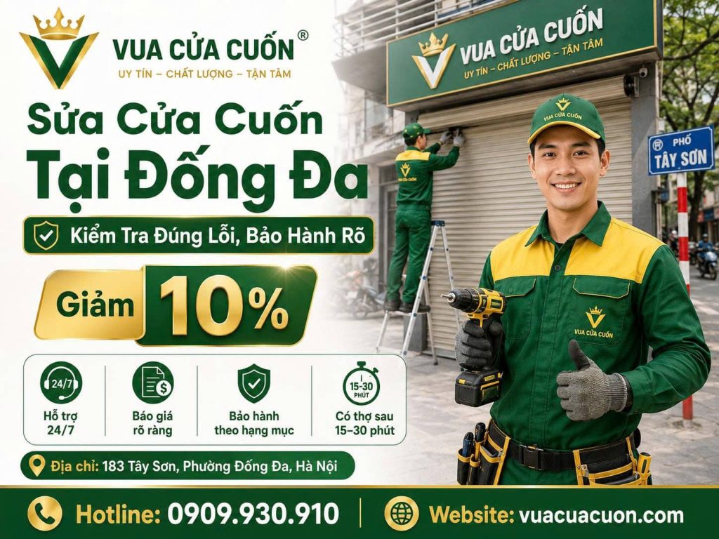Thợ Sửa Cửa Cuốn Đống Đa 24/7 – Có Mặt Sau 15–30 Phút 11 Sửa Cửa Cuốn Đống Đa – Kiểm Tra Đúng Lỗi, Bảo Hành Rõ