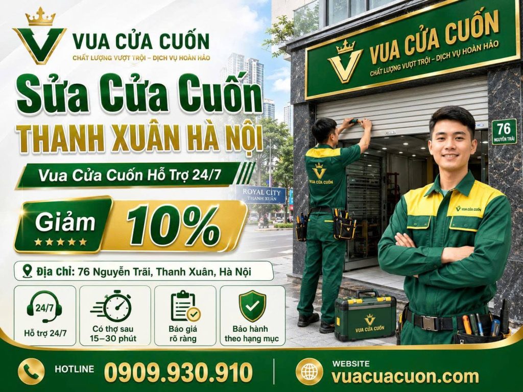 Sửa Cửa Cuốn Thanh Xuân Tận Nơi 24/7 – Nhận Sửa Motor, Remote, UPS, Kẹt Nan 12 Sửa Cửa Cuốn Thanh Xuân – Vua Cửa Cuốn Báo Giá Trước, Bảo Hành Rõ