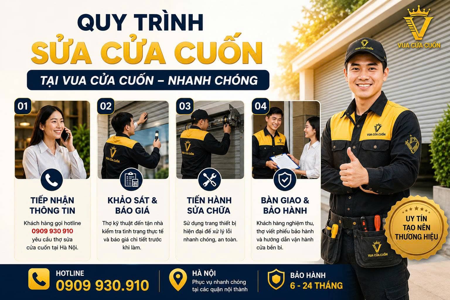 Sửa Cửa Cuốn Hà Nội 24/7 – Có Mặt 15 Phút, Giá Từ 200k, Không Phát Sinh 25 Quy Trình 4 Bước Sửa Cửa Cuốn Hà Nội Nhanh – Chuẩn – Không Phát Sinh