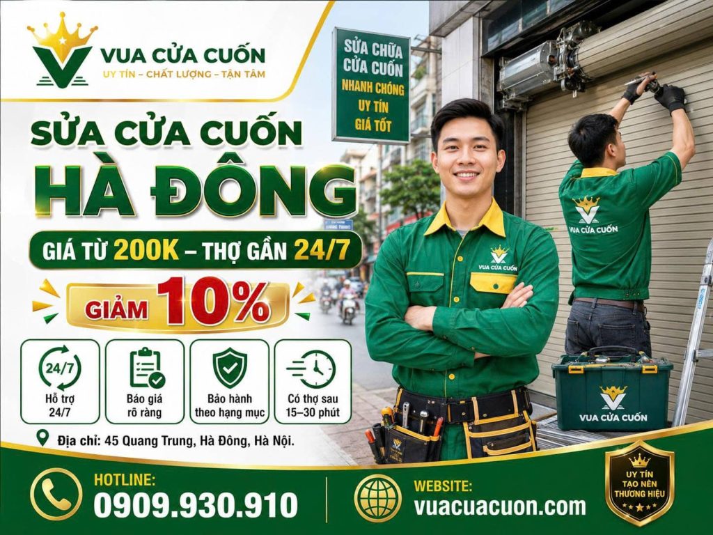 Dịch Vụ Sửa Cửa Cuốn Hà Đông – Nhận Sửa Motor, Remote, UPS Tận Nơi 24/7 12 Sửa Cửa Cuốn Hà Đông 24/7 – Có Thợ Sau 15–30 Phút