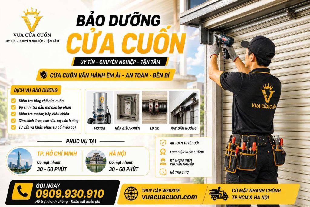 Bảo Dưỡng Cửa Cuốn TPHCM & Hà Nội 24/7 – Kiểm Tra Tận Nơi 11 Dịch Vụ Bảo Dưỡng Cửa Cuốn TPHCM & Hà Nội Uy Tín