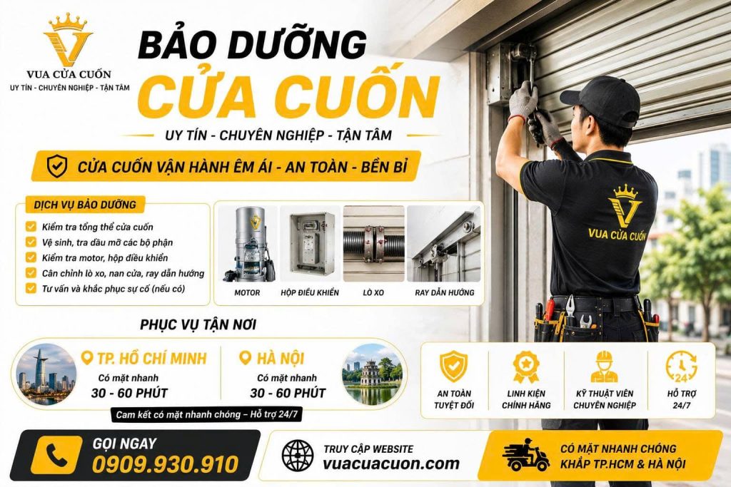 Bảo Dưỡng Cửa Cuốn TPHCM & Hà Nội 24/7 – Kiểm Tra Tận Nơi 18 Bảo Dưỡng Cửa Cuốn Chuyên Nghiệp – Hỗ Trợ 24/7 Tại TPHCM & Hà Nội