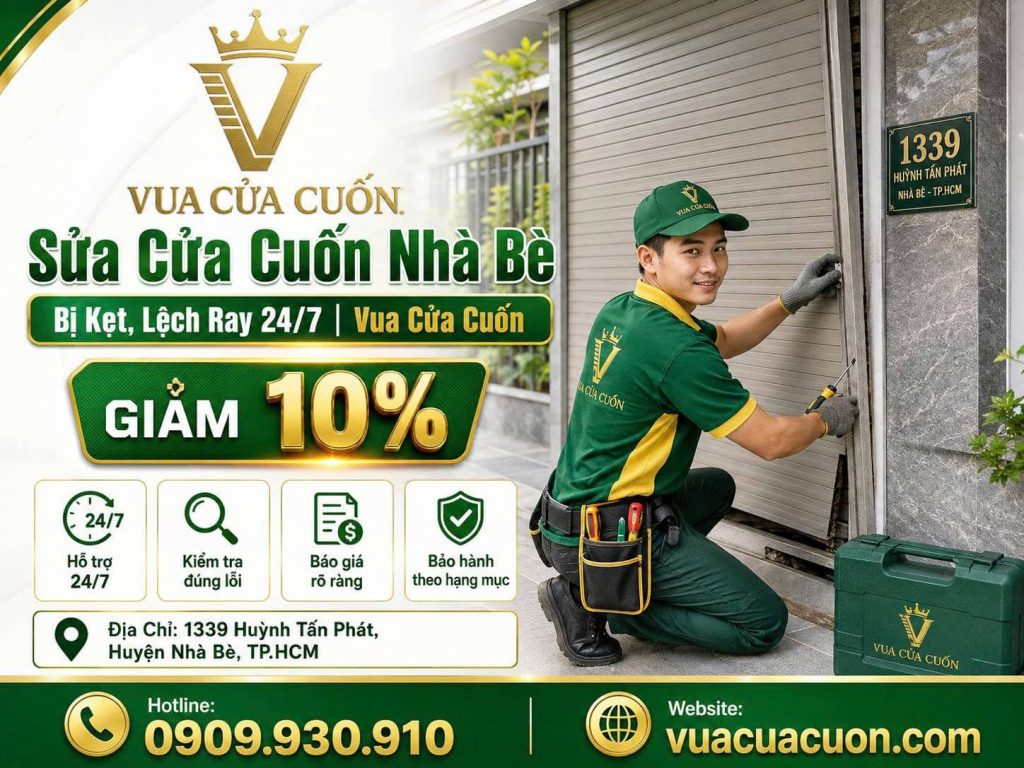 Dịch Vụ Sửa Cửa Cuốn Nhà Bè 24/7 – Bảo Hành 6–12 Tháng 12 Thợ Sửa Cửa Cuốn Nhà Bè 24/7. Gọi Vua Cửa Cuốn 0909 930 910