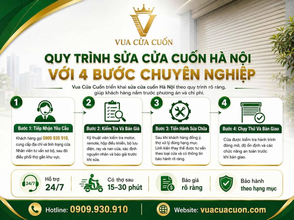 Sửa Cửa Cuốn Tại Thạch Thất 24/7 – Có Thợ Sau 15–30 Phút 20 Quy Trình Sửa Cửa Cuốn Tại Thạch Thất Trong 4 Bước
