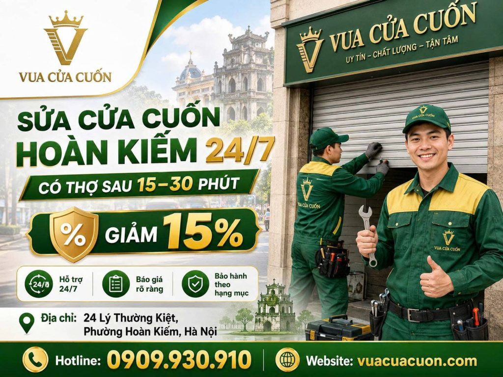 Thợ Sửa Cửa Cuốn Hoàn Kiếm 24/7 – Nhận Sửa Motor, Remote, Bộ Lưu Điện 12 Sửa Cửa Cuốn Hoàn Kiếm 24/7 – Có Thợ Sau 15–30 Phút