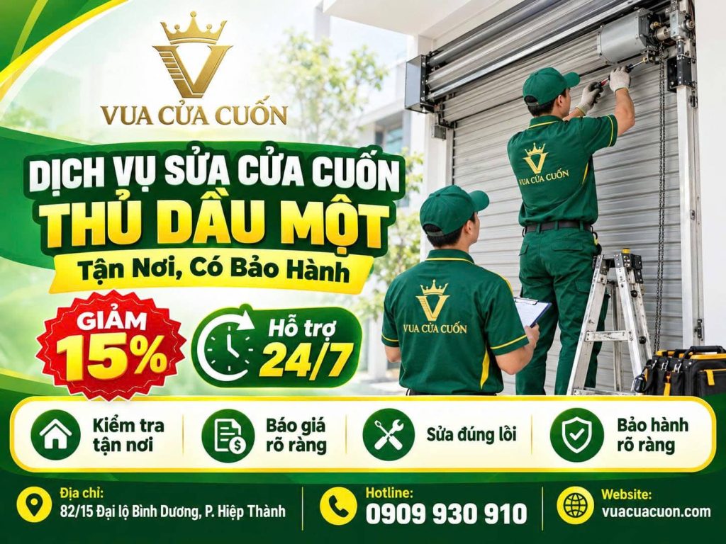 Sửa Cửa Cuốn Thủ Dầu Một 24/7 – Thợ Kiểm Tra Đúng Lỗi, Báo Giá Trước 12 Sửa Cửa Cuốn Thủ Dầu Một 34/7 – Có Thợ Sau 15–30 Phút