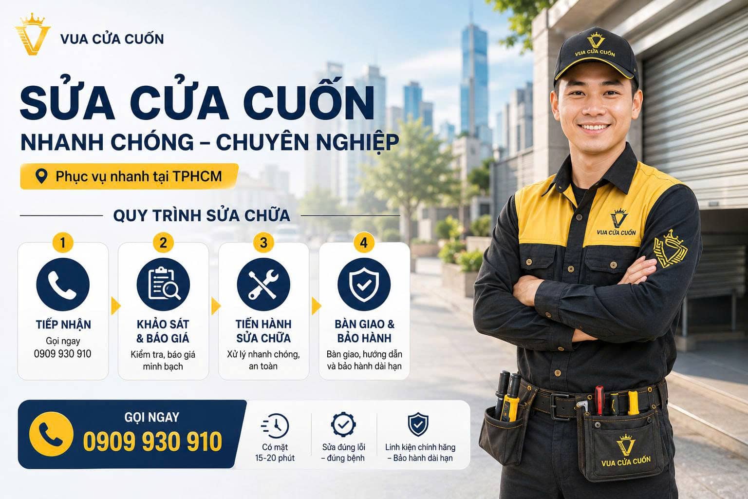 Sửa Cửa Cuốn Phường Bến Thành – Thợ Chuyên Nghiệp, Có Mặt Trong 30 Phút, Phục vụ 24/7 18 Quy Trình Sửa Cửa Cuốn Tại Phường Bến Thành