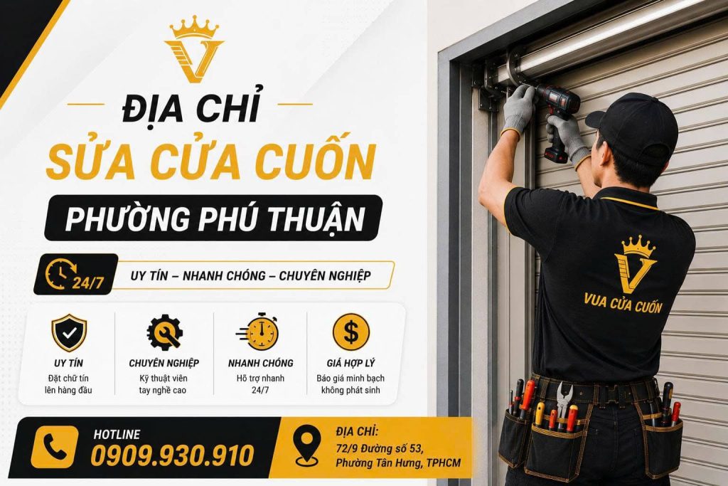 Sửa Cửa Cuốn Phường Phú Thuận – Thợ Quận 7, Có Mặt 15–30 Phút, Phục Vụ 24/7 12 Sửa Cửa Cuốn Phường Phú Thuận 24/7 – Thợ Giỏi Hỗ Trợ Nhanh