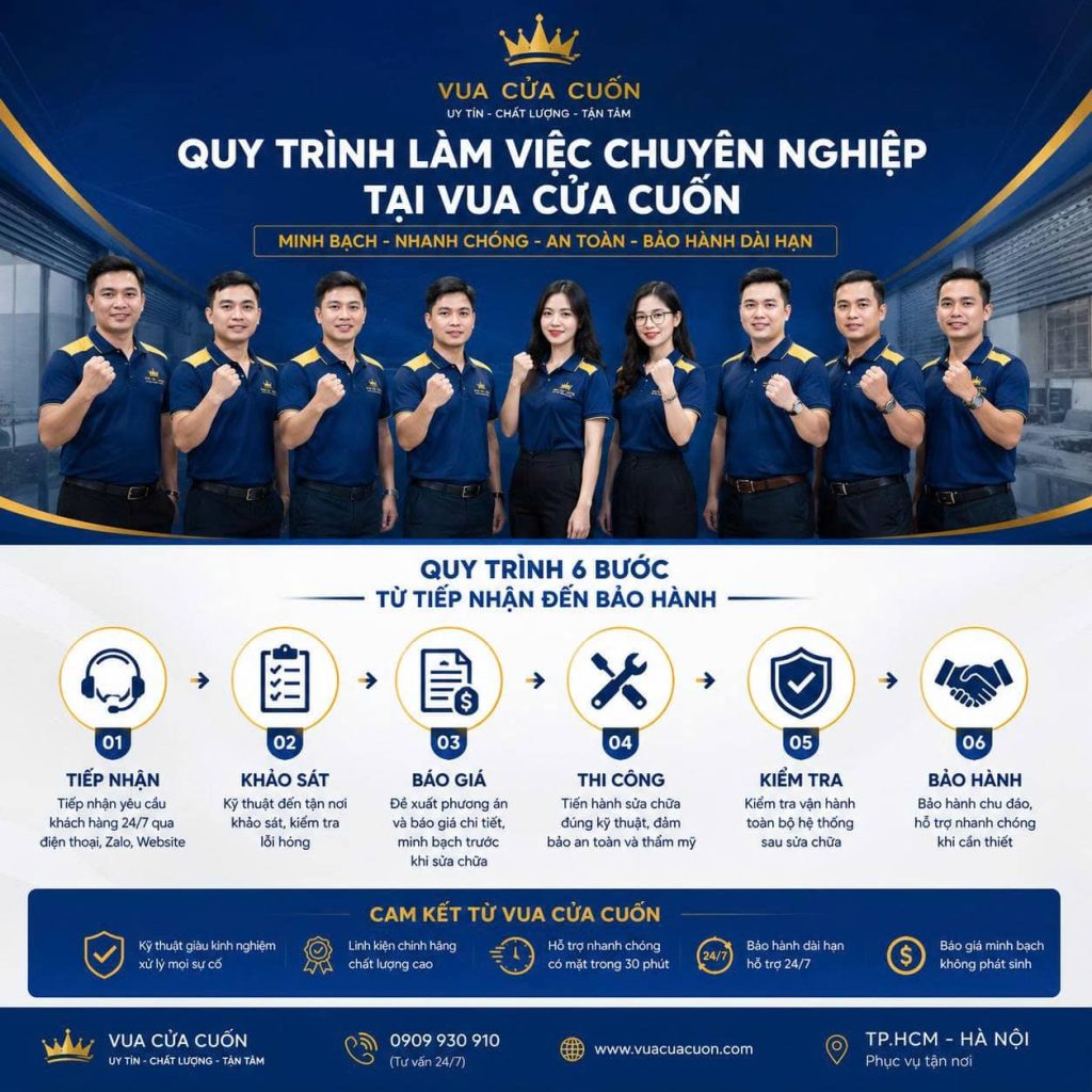Quy Trình Làm Việc Tại Vua Cửa Cuốn | Tiếp Nhận, Khảo Sát, Thi Công Và Bảo Hành 22 Quy Trình Làm Việc Tại Vua Cửa Cuốn Từ Tiếp Nhận Đến Bảo Hành