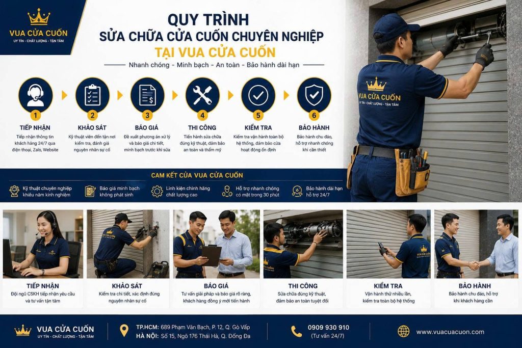 Quy Trình Làm Việc Tại Vua Cửa Cuốn | Tiếp Nhận, Khảo Sát, Thi Công Và Bảo Hành 14 Quy Trình Làm Việc Tại Vua Cửa Cuốn Từ Tiếp Nhận Đến Bảo Hành
