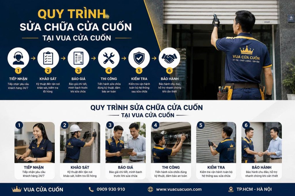 Quy Trình Làm Việc Tại Vua Cửa Cuốn | Tiếp Nhận, Khảo Sát, Thi Công Và Bảo Hành 12 Quy Trình Làm Việc Tại Vua Cửa Cuốn | Tiếp Nhận, Khảo Sát, Thi Công Và Bảo Hành