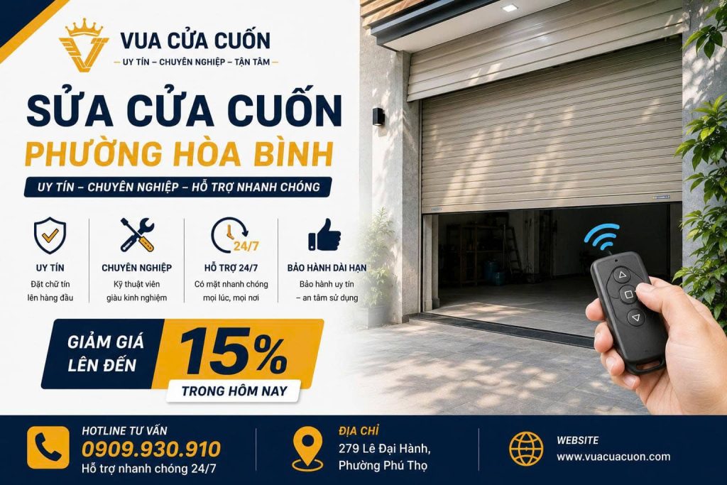 Sửa Cửa Cuốn Phường Hòa Bình Uy Tín 24/7 | Thợ Đến Nhanh, Sửa Đúng Lỗi 12 Sửa Cửa Cuốn Phường Hòa Bình Uy Tín – Kiểm Tra Miễn Phí, Sửa Đúng Lỗi