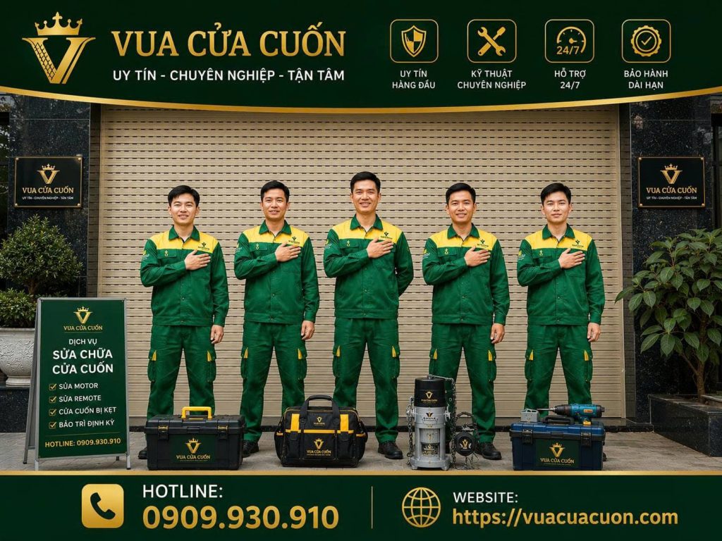 Đội Ngũ Kỹ Thuật Vua Cửa Cuốn – Thợ Giỏi, Đào Tạo Bài Bản, Phục Vụ Chuẩn 5 Sao 15 Đội ngũ kỹ thuật Vua Cửa Cuốn là lực lượng thợ chuyên sửa chữa, lắp đặt và bảo dưỡng cửa cuốn