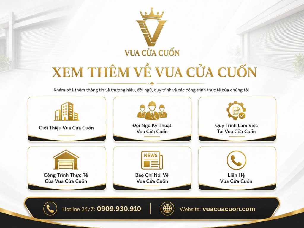 Liên Hệ 5 Các liên kết nội bộ này giúp khách hàng dễ dàng kiểm chứng thông tin, xem năng lực thực tế và kết nối nhanh với Vua Cửa Cuốn khi cần hỗ trợ.