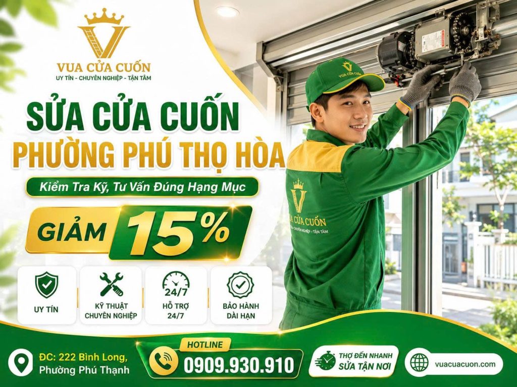 Thợ Sửa Cửa Cuốn Phường Phú Thọ Hòa – Quy Trình Rõ, Có Bảo Hành 12 Dịch Vụ Sửa Cửa Cuốn Phường Phú Thọ Hòa – Giá Rõ, Thợ Tận Nơi