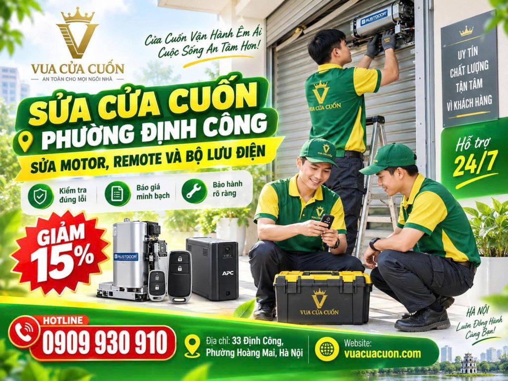 Thợ Sửa Cửa Cuốn Phường Định Công – Xử Lý Cửa Kẹt, Lệch Ray 24/7 12 Dịch Vụ Sửa Cửa Cuốn Phường Định Công – Kiểm Tra Tận Nơi | Vua Cửa Cuốn