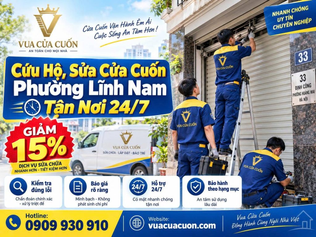 Sửa Cửa Cuốn Phường Lĩnh Nam – Đúng Lỗi, Rõ Chi Phí, Hỗ Trợ 24/7 12 Thợ Sửa Cửa Cuốn Phường Lĩnh Nam – Tư Vấn Rõ, Sửa Đúng Lỗi | Vua Cửa Cuốn