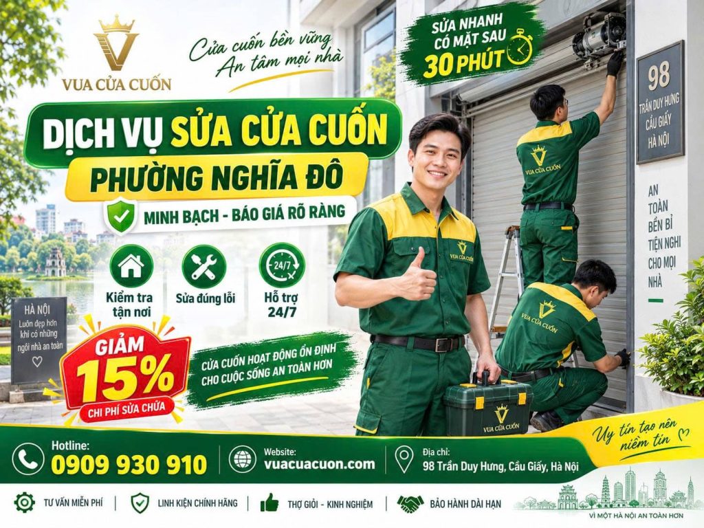 Sửa Cửa Cuốn Phường Nghĩa Đô 24/7 – Kiểm Tra Tận Nơi | Vua Cửa Cuốn 11 Sửa Cửa Cuốn Phường Nghĩa Đô – Báo Giá Trước, Bảo Hành Rõ Ràng | Vua Cửa Cuốn