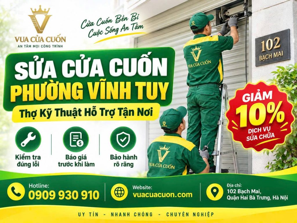 Sửa Cửa Cuốn Phường Vĩnh Tuy 24/7 – Kiểm Tra Tận Nơi, Báo Giá Trước 12 Sửa Cửa Cuốn Phường Vĩnh Tuy – Chi Phí Minh Bạch, Hỗ Trợ Sau Sửa | Vua Cửa Cuốn