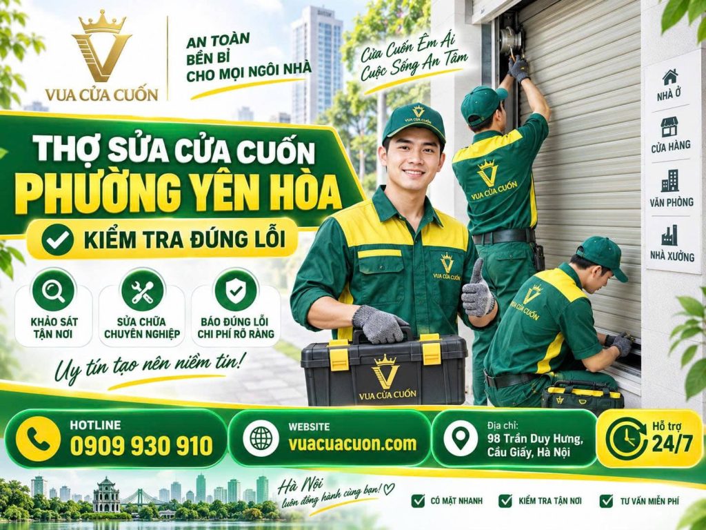 Dịch Vụ Sửa Cửa Cuốn Phường Yên Hòa Tận Nhà 24/7 – Báo Giá Trước 12 Sửa Cửa Cuốn Phường Yên Hòa 24/7 – Sửa Motor, Remote Và UPS | Vua Cửa Cuốn