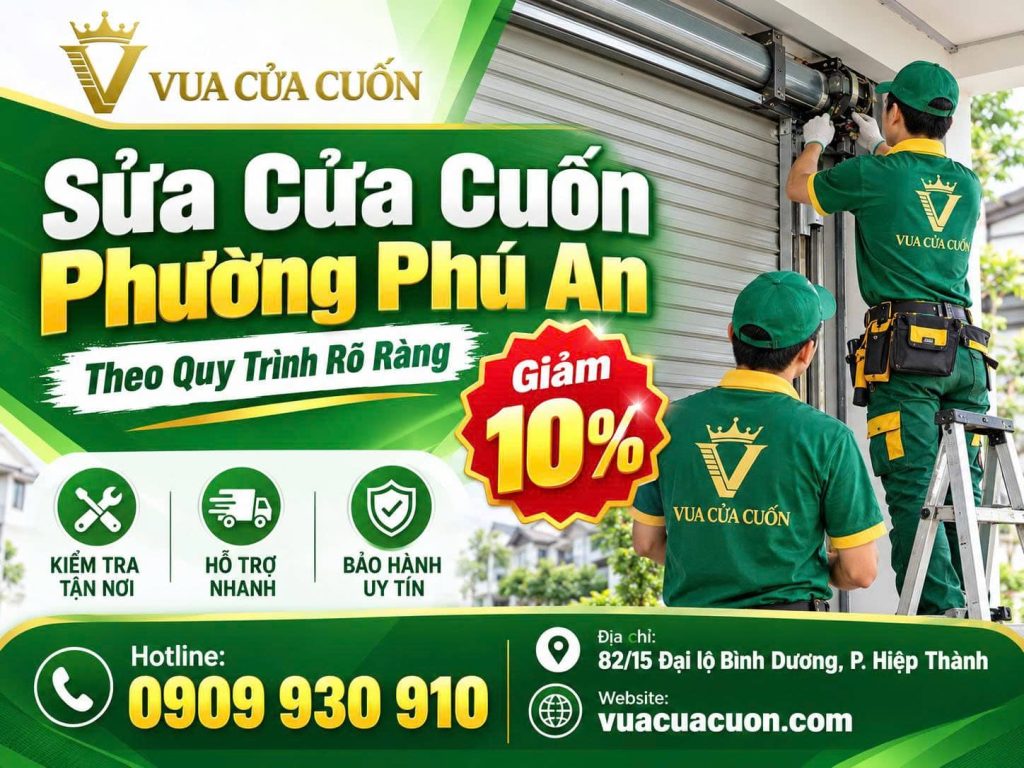 Dịch Vụ Sửa Cửa Cuốn Phường Phú An 24/7 – Hỗ Trợ Sự Cố Tận Nơi 12 Sửa Cửa Cuốn Phường Phú An 24/24 – Xử Lý Kẹt Nan, Xô Lá Và Lệch Ray