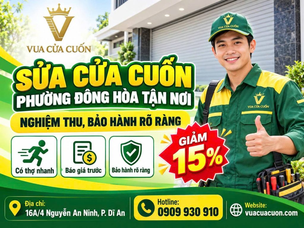Thợ Sửa Cửa Cuốn Phường Đông Hòa 24/24 – Kiểm Tra Đúng Lỗi 12 Sửa Cửa Cuốn Phường Đông Hòa – Cứu Hộ Kẹt Nan, Lệch Ray 24/7 | Vua Cửa Cuốn