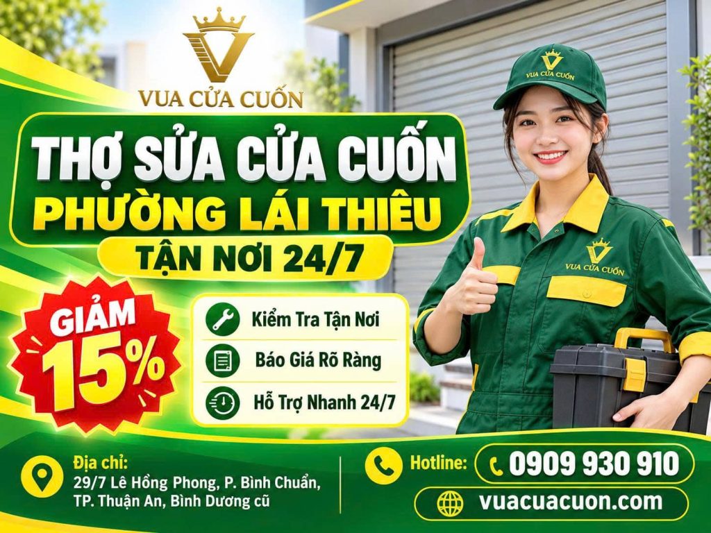 Sửa Cửa Cuốn Phường Lái Thiêu 24/7 – Kiểm Tra Đúng Lỗi, Báo Giá Trước 12 Sửa Cửa Cuốn Phường Lái Thiêu 24/7 – Khu Vực Thuận An Cũ | Vua Cửa Cuốn