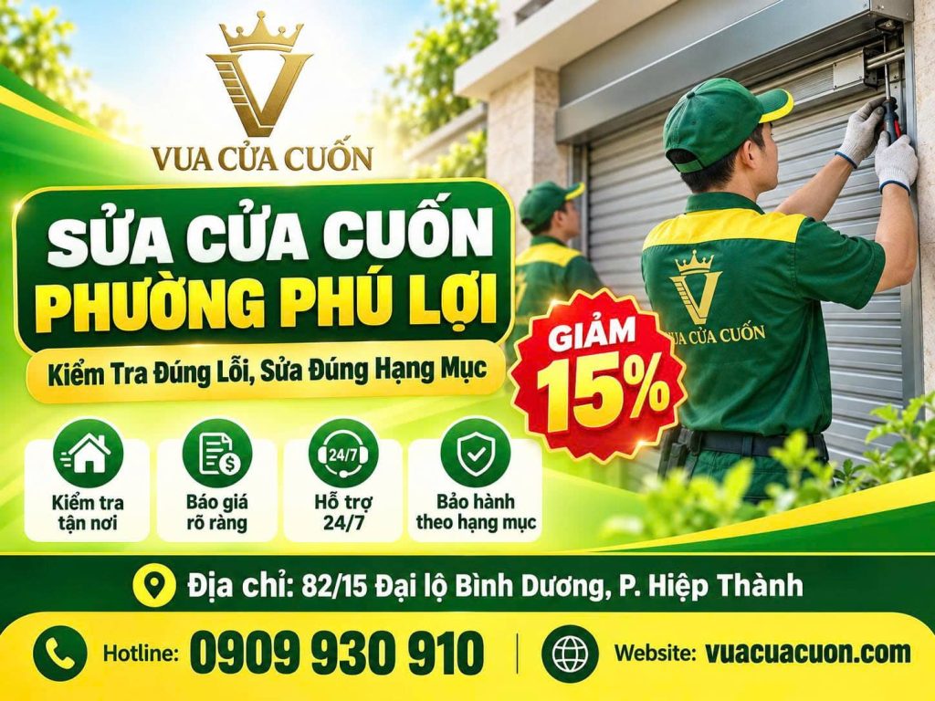 Sửa Cửa Cuốn Phường Phú Lợi 24/7 – Chuyên Xử Lý Kẹt Nan, Lệch Ray 12 Sửa Cửa Cuốn Phường Phú Lợi 24/7 – Có Thợ Sau 15–30 Phút
